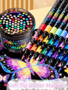 XUEDELE | Glitter Soft Tip Markers Waterproof Overlay Colors