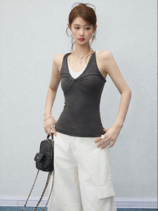 THROUS | Áo Nữ Ôm Body Không Tay Kẻ Dọc Giả Hai Mảnh