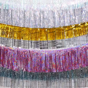 30x200CM Foil Fringe Garland Streamers Banner Wall Hanging Fringe Curtain Backdrop Banner for Wedding Birthday Party Decorations