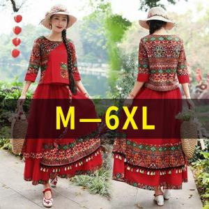 Dai Womens Fashionable Two-Piece Set Ethnic Style Spring Autumn Qing Blue Cotton Ensemble for Ages 35 And above