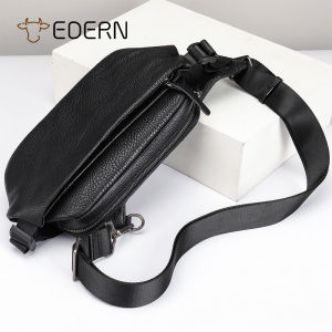 EDERN 2025 New Genuine Leather Chest Bag for Men Fashion Versatile Crossbody Bag Outdoor Sports Waist Bag Cowhide Mens Sling Bag