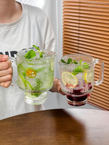 Large Capacity Glass Cup 650ml Restaurant Beverage Fruit Tea Mojito Cup with Handle Nordic Style Commercial Use Pure Color