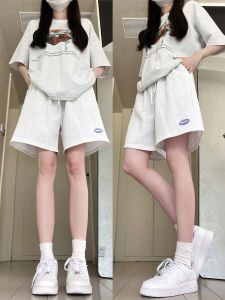 Quần Short Thể Thao Nữ Mùa Hè Mỏng Cạp Cao Ống Rộng Rộng Rãi Thường Ngày Ngoài Trời Cotton Nguyên Chất Quần Năm Điểm