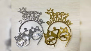 Happy Birthday Headband with Glasses - Metallic Designs for Celebrations