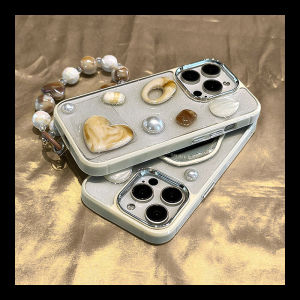 Yezhong  15 Phone Case Pearl Heart Gem 3D Stereo New Model 14 pro Creative Brand 13 Girl Heart 12 Plating Lens 11 Silicone Soft Shell