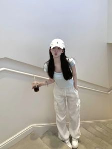 Slim Fit Short Sleeve T-Shirt And Wide Leg Pants Womens Casual Fashion Set Summer New Arrival round Neck Two Piece Suit