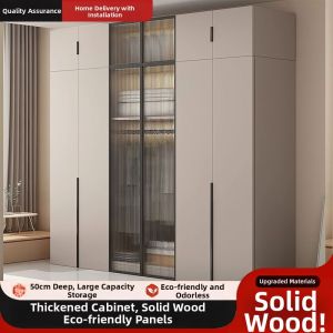 AYIJIE | Solid Wood Wardrobe with Sliding Doors 50cm Deep Large Capacity Child Friendly Compact Storage for Bedroom Home Use with Installation