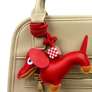 12-Color Dachshund Leather Keychain-Adjustable Leather Cord with Beads-PU Leather-Ideal Bag Accessory-Perfect Gift