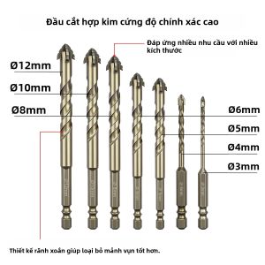 Bộ Mũi Khoan Lệch Tâm Có Răng Cưa 4 Cạnh 1/4 " Hex Quick Change Shank Để Khoan Khô Xe Máy Biển Du Thuyền Gốm Thủy Tinh Đá Cẩm Thạch Bê Tông