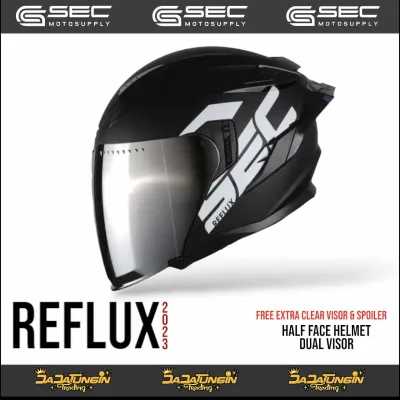 SEC Reflux 2023 Half Face Dual Visor Helmet w/ Free Extra Clear Visor and Smoke Spoiler