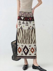 Ethnic Style Geometry Printed Slim Fit Skirt