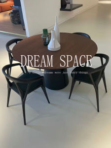 Mid-Ancient Style Solid Wood round Small Apartment Dining Tables and Chairs Combination Minimalist Walnut Color Scandinavian Dining Table Internet Celebrity