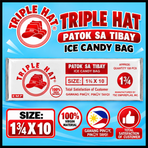 Triple Hat 1 ¾ x 10 PE Ice Candy Bag – Patok Sa Tibay | Approx. 100 Pcs