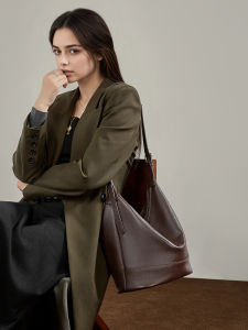 BeeGreen Women High Quality Genuine Leather Shoulder Bag Fashion Bucket Bag Elegant Commuter Bag Large Capacity Sling Bag