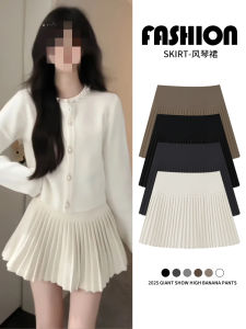 กระโปรงทรงเอเอวสูง ทรงเอ ผ้าขนสัตว์ สีเทาอ่อน แฟชั่นฤดูใบไม้ร่วง/ฤดูหนาว กระโปรงจีบ กระโปรงทรงเอ กระโปรงทรงเอ