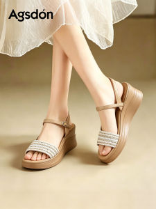 Agsdon | French Style Thick Heel One Strap Open Toe New Summer Woven Womens Sandals