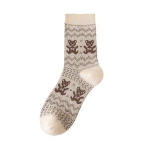 JIAZINI | Café Brown Womens Mid-Calf Pure Cotton Socks Trendy Long Socks For Loafers Spring Autumn Long Tube Socks For Autumn Winter