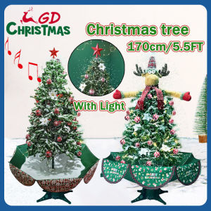 170cm Snow Flocked Christmas Tree With Music And Lights Christmas Tree Indoor Large Decoration