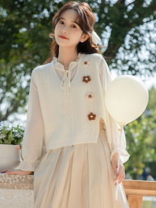 Sweet 3D Flower Sweater Vest Womens Short Outerwear Miniature Top Anni Xiangzi Commute Style V-neck No-button Pure Color