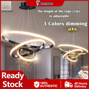 GOGEOUS chandelier modern design Adjustable Circle Rings chandelier ceiling light sala tricolor dimming chandeliers for lving room chandeliers for low ceiling high ceiling nordic pendant light drop lights chandelier for kitchen dining