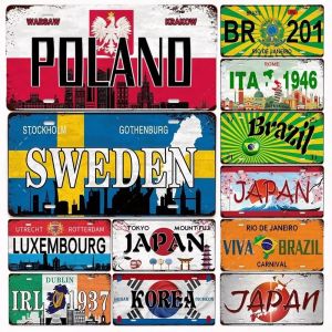 Eye - Catching Retro License Plate Metal Decor - Italy Brazil Japan & Beyond! - Solid Metal with Distinctive Country Logos