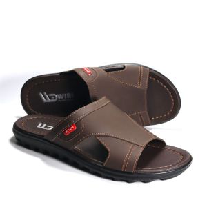 Sandal Kulit Sintetis Pria Dewasa /Sendal Jepit Flipper Terbaru Selop Slop Casual Murah 100% Real Pick Slip On Coklat Hitam S12