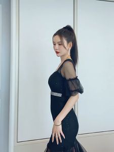 ZY.HT(Giải phóng mặt bằng Váy dạ hội Váy nữ Váy đen Váy lưới Váy cưới Váy gợi cảm Váy Hàn Quốc EraVogue 4842