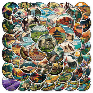 Outdoor Landscape Graffiti Stickers 55 Pcs Waterproof DIY Decals for Luggage Notebook Travel Decoration Cartoon Style