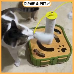 Cat Scratching Board With Plush Ball Toys Cat Teasing Box Feather Teasing Cat Stick Interactive Toys Cat/Kitten/Kucing