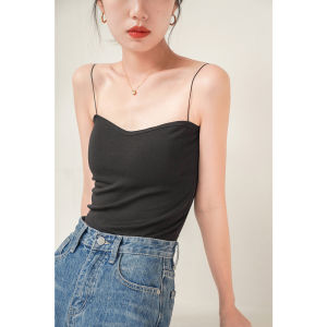 Fashlu Basic Thin Knitted Camisole Womens Summer Top with Chest Pad Detachable Strap Vest Street Style Short Length Slim Fit