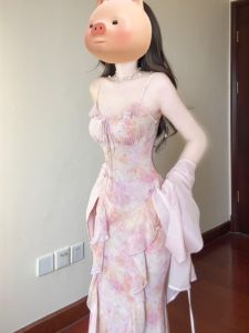 CHANGTONG | Bộ Đầm Camisole Hoa và Khăn Mùa Hè