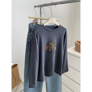 Fashionable Retro Chic Brushed Pumpkin Print Long Sleeves T-shirt Female All-Matching Youthful-Looking Dralon Bottoming Shirt Fall and Winter Inner Wear