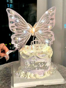Embroidered Butterfly Birthday Cake Decoration Display Valentines Day Glowing Light String Ornament Goddess Festive Supplies