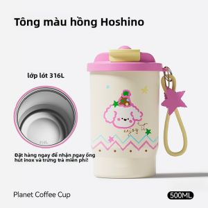 BIZE | Cốc Cách Nhiệt Dễ Thương với Lớp Lót Sứ và Ống Hút để Uống Đa Năng