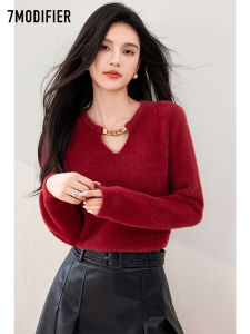 Lachapelle Autumn New Style Slimming Fashionable Knitted Top Womens Chain Design High Quality Polyester Fiber V-Neck Long Sleeve