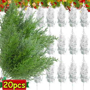 20PCS Christmas Pine Branches Artificial Pine Needles Faux Greenery Stems Xmas Garland Ornaments Holiday Xmas Winter DIY Home Decors