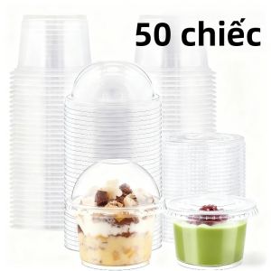 50 Cốc Nhựa Dùng Một Lần 250ml/300ml Có Nắp Đậy Dùng Cho Bánh Pudding Salad Trà Sữa Nước Ép Kem Đồ Uống Trái Cây - Đồ Dùng Tiệc Sinh Nhật