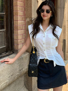 MUBEELE | Summer 2025 Womens Korean Style College Fashion Waist-Cinching Button-Up Short Sleeve Shirt Simple Design Youthful Top