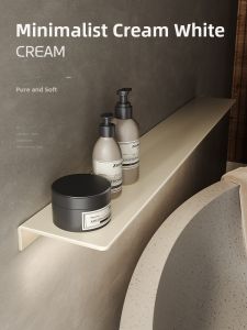 Creamy White 304 Stainless Steel Bathroom Shelf Wall Mounted Storage Rack Shower Room Mirror Front Induction Light Home Decor