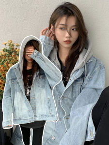 AIYILU | Áo Khoác Jeans Nữ Vintage Phong Cách Hong Kong Có Mũ