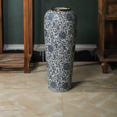 Large Size Ceramic Floor Standing Flower Vase for Bamboo Cultivation And Dry Flower Arrangement Suitable for Villa Hall Hotel