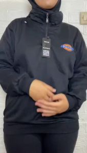 SWEATSHIRT DICKIES BLACK TEKS QUALITY PREMIUM / OUTERWEAR DICKIES HITAM PRIA & WANITA / HALF ZIPPER DICKIES