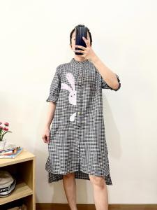 ●ECLAIRE● 063 Dress Midi Lengan Pendek Kotak-kotak Square Gingham Bordir Bunny Kelinci Rabbit Kasual Santai Kerja 998