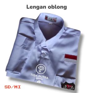 Baju Putih Lengan Panjang Oblong Seragam Sekolah SD Madrasah Kain High Twis