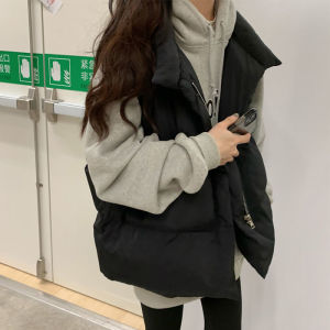 เสื้อกั๊กผ้าฝ้ายแบบมีซิปสำหรับผู้หญิง ฤดูใบไม้ร่วง/ฤดูหนาว ทรงหลวม แขนกุด แจ็คเก็ตแบบสวมหัว แฟชั่นฤดูใบไม้ร่วง/ฤดูหนาว