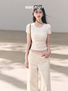 OAKMOO | Quần Jeans Đùi Thẳng Phong Cách Bohemian Lắp Ráp Ren Bất Quy Tắc Đã Xử Lý