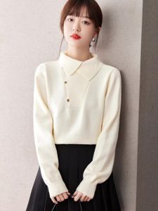 WANGGONGZHU | Elegant Polo Collar Knit Sweater Womens Loose Lazy Style French Fashion Base Layer Shirt Autumn Winter New Arrival Princess