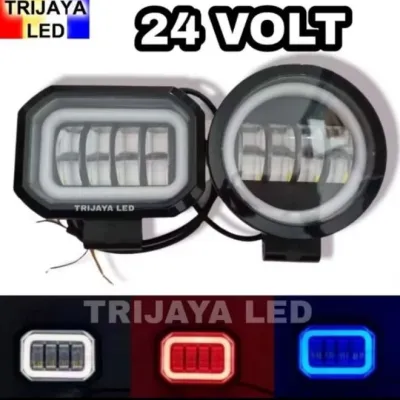 Lampu Tembak Sorot LED CWL 24 Volt Truk Bus Fuso Daymaker Mini 4 Mata Angel Eye 4D Lens Depan Tronton Canter Box L300 6D Truck Bis Motor Mobil Bulat Kotak Angle Eyes Offroad Cutoff Pabrik Alat Berat Kontener Biru Merah Putih 24 V Worklight Light Bar Cree