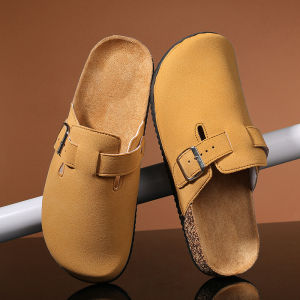 Mens Suede Clogs Cork Footbed Clogs for Women Soft Leather Adjustable Buckle Slip-on Potato Shoes Sandals Beach Indoor Slippers