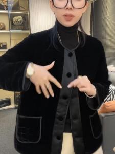 Áo Khoác Ngắn Lông Cừu Lụa Cao Cấp Cho Nữ Dáng Rộng Thoải Mái Áo Khoác Cotton Mùa Thu Đông Chất Liệu Cotton Áo Khoác Ngoài